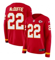 Women's Nike Kansas City Chiefs #22 Trent McDuffie Red Team Color Stitched NFL Limited Therma Long Sleeve Jersey