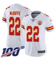 Women's Nike Kansas City Chiefs #22 Trent McDuffie White Stitched NFL 100th Season Vapor Limited Jersey