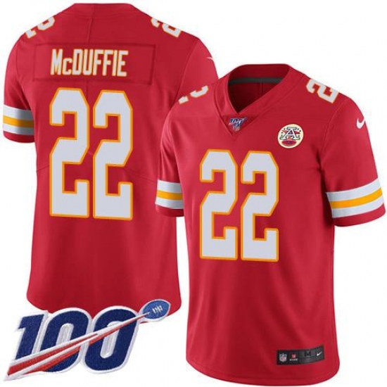 Youth Nike Kansas City Chiefs #22 Trent McDuffie Red Team Color Stitched NFL 100th Season Vapor Limited Jersey Youth Nike Kansas City Chiefs #22 Trent McDuffie Red Team Color Stitched NFL 100th Season Vapor Limited Jersey