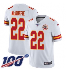 Youth Nike Kansas City Chiefs #22 Trent McDuffie White Stitched NFL 100th Season Vapor Limited Jersey