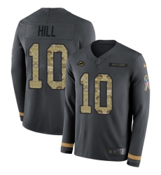 Men's Nike Miami Dolphins #10 Tyreek Hill Anthracite Salute to Service Stitched NFL Limited Therma Long Sleeve Jersey