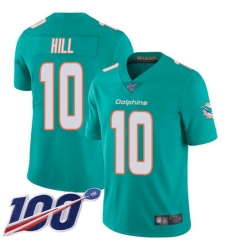 Men's Nike Miami Dolphins #10 Tyreek Hill Aqua Green Team Color Stitched NFL 100th Season Vapor Untouchable Limited Jersey