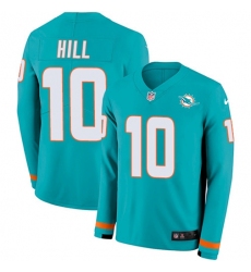 Men's Nike Miami Dolphins #10 Tyreek Hill Aqua Green Team Color Stitched NFL Limited Therma Long Sleeve Jersey