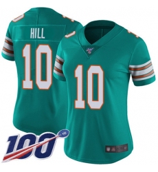 Women's Nike Miami Dolphins #10 Tyreek Hill Aqua Green Alternate Stitched NFL 100th Season Vapor Untouchable Limited Jersey