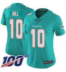 Women's Nike Miami Dolphins #10 Tyreek Hill Aqua Green Team Color Stitched NFL 100th Season Vapor Untouchable Limited Jersey