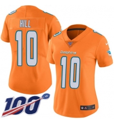 Women's Nike Miami Dolphins #10 Tyreek Hill Orangen Stitched NFL Limited Rush 100th Season Jersey