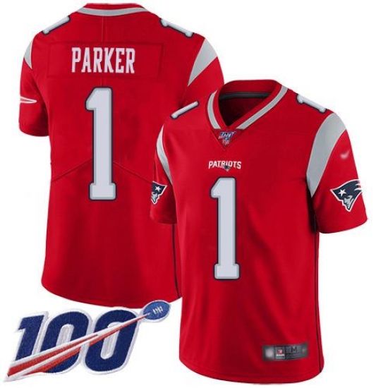 Men's Nike New England Patriots #1 DeVante Parker Red Stitched NFL Limited Inverted Legend 100th Season Jersey Men's Nike New England Patriots #1 DeVante Parker Red Stitched NFL Limited Inverted Legend 100th Season Jersey