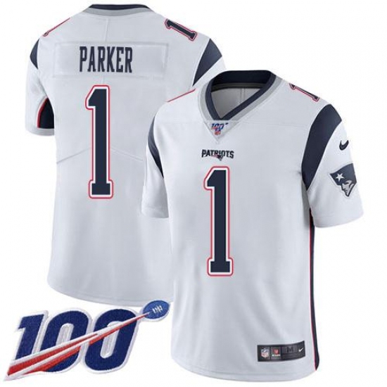 Men's Nike New England Patriots #1 DeVante Parker White Stitched NFL 100th Season Vapor Limited Jersey Men's Nike New England Patriots #1 DeVante Parker White Stitched NFL 100th Season Vapor Limited Jersey