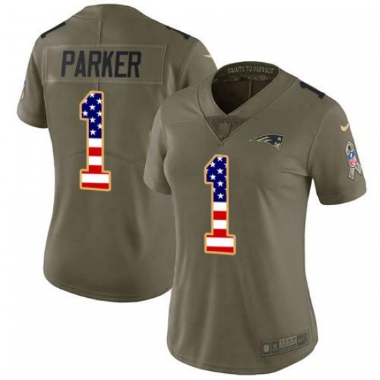 Women's Nike New England Patriots #1 DeVante Parker Olive USA Flag Stitched NFL Limited 2017 Salute To Service Jersey Women's Nike New England Patriots #1 DeVante Parker Olive USA Flag Stitched NFL Limited 2017 Salute To Service Jersey