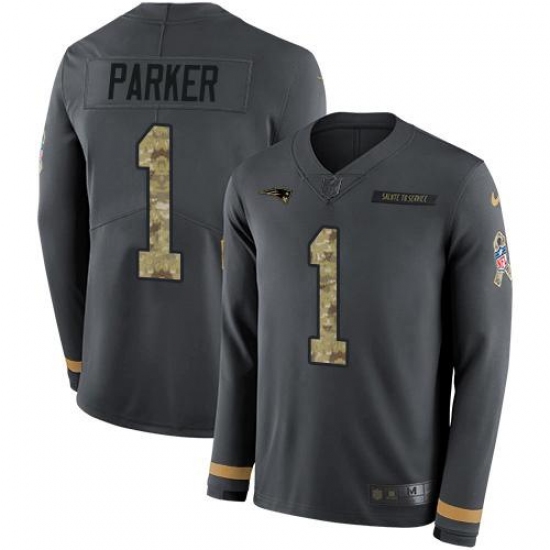 Youth Nike New England Patriots #1 DeVante Parker Anthracite Salute To Service Stitched NFL Limited Therma Long Sleeve Jersey Youth Nike New England Patriots #1 DeVante Parker Anthracite Salute To Service Stitched NFL Limited Therma Long Sleeve Jersey