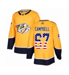Men's Nashville Predators #67 Alexander Campbell Authentic Gold USA Flag Fashion Hockey Jersey