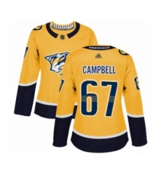 Women's Nashville Predators #67 Alexander Campbell Authentic Gold Home Hockey Jersey