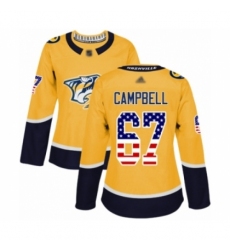 Women's Nashville Predators #67 Alexander Campbell Authentic Gold USA Flag Fashion Hockey Jersey