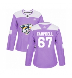 Women's Nashville Predators #67 Alexander Campbell Authentic Purple Fights Cancer Practice Hockey Jersey