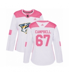 Women's Nashville Predators #67 Alexander Campbell Authentic White Pink Fashion Hockey Jersey