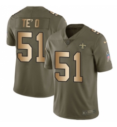 Men's Nike New Orleans Saints #51 Manti Te'o Limited Olive/Gold 2017 Salute to Service NFL Jersey