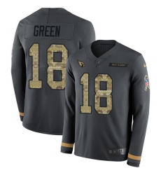 Men's Arizona Cardinals #18 A.J. Green Anthracite Salute to Service Stitched NFL Limited Therma Long Sleeve Jersey