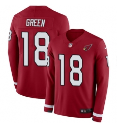 Men's Arizona Cardinals #18 A.J. Green Red Team Color Stitched NFL Limited Therma Long Sleeve Jersey