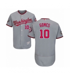 Men's Washington Nationals #10 Yan Gomes Grey Road Flex Base Authentic Collection 2019 World Series Bound Baseball Jersey