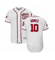 Men's Washington Nationals #10 Yan Gomes White Home Flex Base Authentic Collection 2019 World Series Bound Baseball Jersey