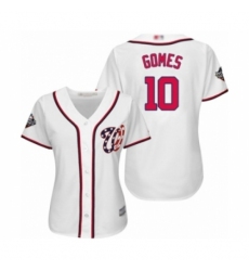 Women's Washington Nationals #10 Yan Gomes Authentic White Home Cool Base 2019 World Series Bound Baseball Jersey