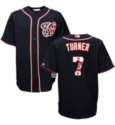 Men's Majestic Washington Nationals #7 Trea Turner Authentic Navy Blue Team Logo Fashion Cool Base MLB Jersey