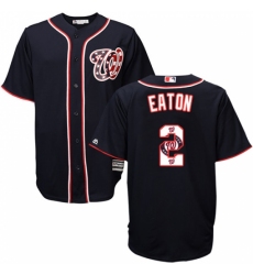 Men's Majestic Washington Nationals #2 Adam Eaton Authentic Navy Blue Team Logo Fashion Cool Base MLB Jersey