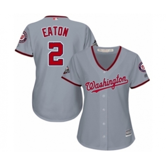Women's Washington Nationals #2 Adam Eaton Authentic Grey Road Cool Base 2019 World Series Bound Baseball Jersey Women's Washington Nationals #2 Adam Eaton Authentic Grey Road Cool Base 2019 World Series Bound Baseball Jersey