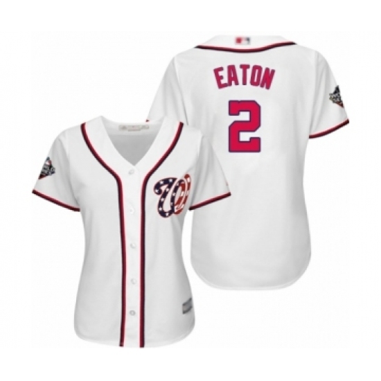 Women's Washington Nationals #2 Adam Eaton Authentic White Home Cool Base 2019 World Series Bound Baseball Jersey Women's Washington Nationals #2 Adam Eaton Authentic White Home Cool Base 2019 World Series Bound Baseball Jersey