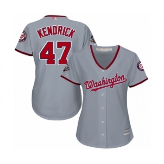 Women's Washington Nationals #47 Howie Kendrick Authentic Grey Road Cool Base 2019 World Series Champions Baseball Jersey Women's Washington Nationals #47 Howie Kendrick Authentic Grey Road Cool Base 2019 World Series Champions Baseball Jersey