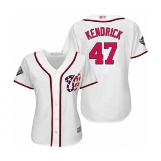 Women's Washington Nationals #47 Howie Kendrick Authentic White Home Cool Base 2019 World Series Bound Baseball Jersey Women's Washington Nationals #47 Howie Kendrick Authentic White Home Cool Base 2019 World Series Bound Baseball Jersey