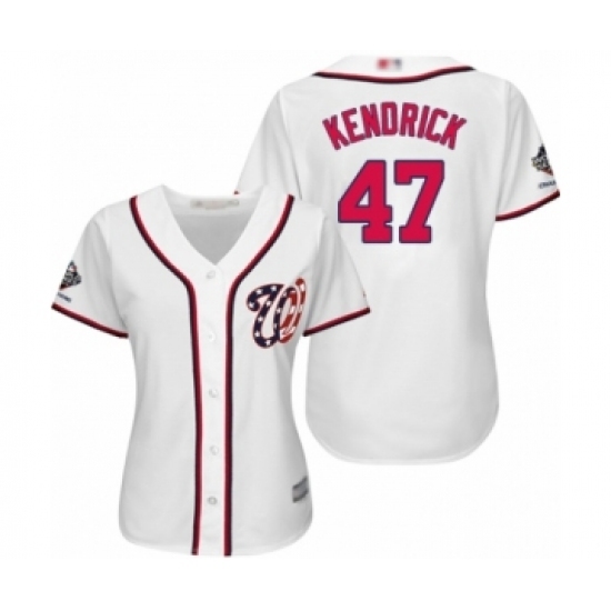Women's Washington Nationals #47 Howie Kendrick Authentic White Home Cool Base 2019 World Series Champions Baseball Jersey Women's Washington Nationals #47 Howie Kendrick Authentic White Home Cool Base 2019 World Series Champions Baseball Jersey
