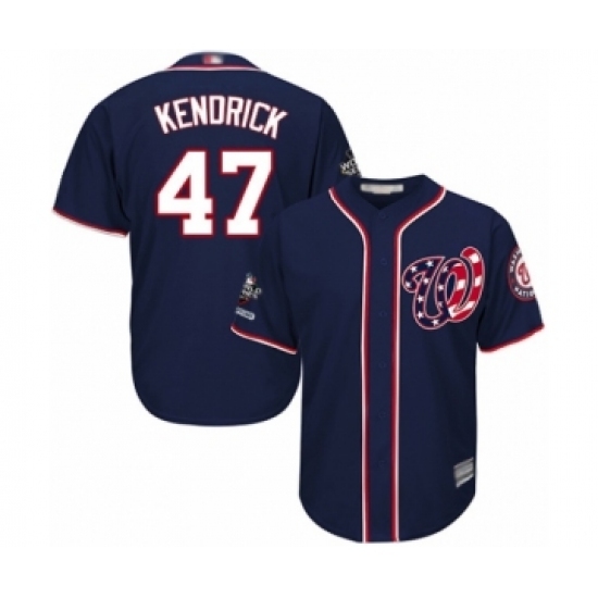 Youth Washington Nationals #47 Howie Kendrick Authentic Navy Blue Alternate 2 Cool Base 2019 World Series Champions Baseball Jersey Youth Washington Nationals #47 Howie Kendrick Authentic Navy Blue Alternate 2 Cool Base 2019 World Series Champions Baseball Jersey