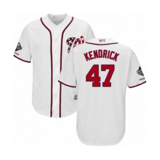 Youth Washington Nationals #47 Howie Kendrick Authentic White Home Cool Base 2019 World Series Champions Baseball Jersey Youth Washington Nationals #47 Howie Kendrick Authentic White Home Cool Base 2019 World Series Champions Baseball Jersey