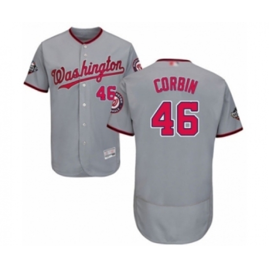 Men's Washington Nationals #46 Patrick Corbin Grey Road Flex Base Authentic Collection 2019 World Series Bound Baseball Jersey Men's Washington Nationals #46 Patrick Corbin Grey Road Flex Base Authentic Collection 2019 World Series Bound Baseball Jersey