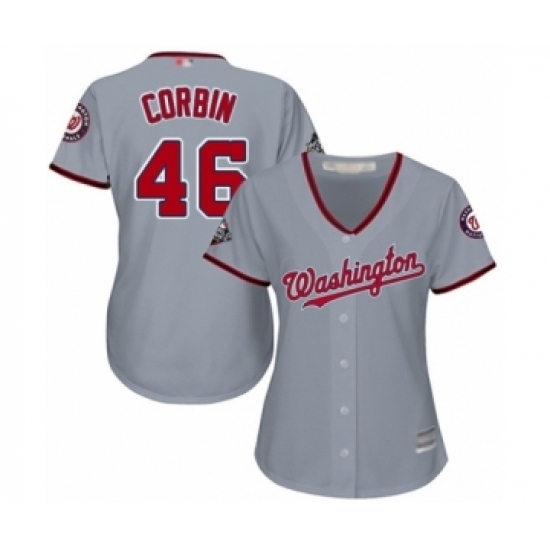 Women's Washington Nationals #46 Patrick Corbin Authentic Grey Road Cool Base 2019 World Series Bound Baseball Jersey Women's Washington Nationals #46 Patrick Corbin Authentic Grey Road Cool Base 2019 World Series Bound Baseball Jersey