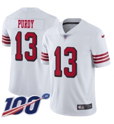 Men's Nike San Francisco 49ers #13 Brock Purdy White Rush Stitched NFL Limited 100th Season Jersey