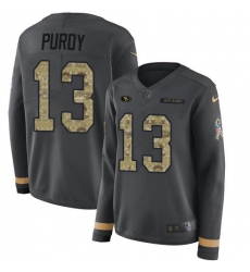 Women's Nike San Francisco 49ers #13 Brock Purdy Anthracite Salute to Service Stitched NFL Limited Therma Long Sleeve Jersey