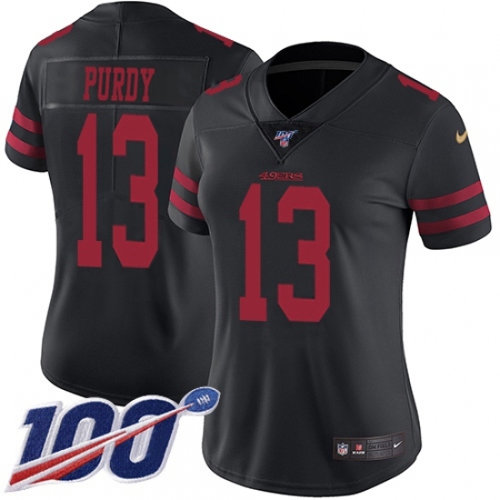 Women's Nike San Francisco 49ers #13 Brock Purdy Black Alternate Stitched NFL 100th Season Vapor Limited Jersey Women's Nike San Francisco 49ers #13 Brock Purdy Black Alternate Stitched NFL 100th Season Vapor Limited Jersey