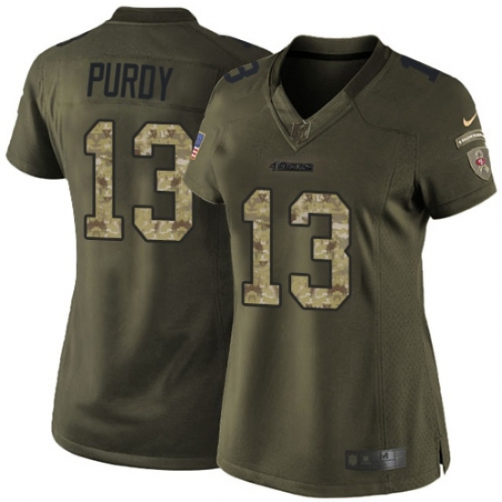 Women's Nike San Francisco 49ers #13 Brock Purdy Green Stitched NFL Limited 2015 Salute To Service Jersey Women's Nike San Francisco 49ers #13 Brock Purdy Green Stitched NFL Limited 2015 Salute To Service Jersey