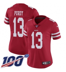 Women's Nike San Francisco 49ers #13 Brock Purdy Red Team Color Stitched NFL 100th Season Vapor Limited Jersey