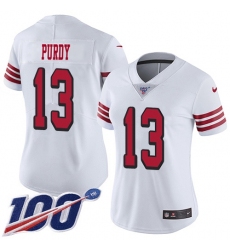 Women's Nike San Francisco 49ers #13 Brock Purdy White Rush Stitched NFL Limited 100th Season Jersey