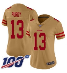 Women's San Francisco 49ers #13 Brock Purdy Gold Stitched NFL Limited Inverted Legend 100th Season Jersey
