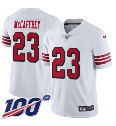 Men's Nike San Francisco 49ers #23 Christian McCaffrey White Rush Stitched NFL Limited 100th Season Jersey