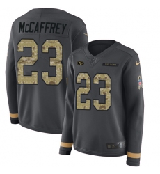 Women's Nike San Francisco 49ers #23 Christian McCaffrey Anthracite Salute to Service Stitched NFL Limited Therma Long Sleeve Jersey