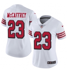 Women's Nike San Francisco 49ers #23 Christian McCaffrey White Rush Stitched NFL Vapor Untouchable Limited Jersey