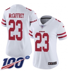 Women's Nike San Francisco 49ers #23 Christian McCaffrey White Stitched NFL 100th Season Vapor Limited Jersey