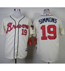 Men's Atlanta Braves #19 Andrelton Simmons Cream Alternate Cool Base Stitched MLB Jersey