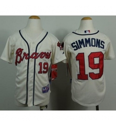 Youth Atlanta Braves #19 Andrelton Simmons Cream Cool Base Stitched MLB Jersey