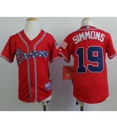 Youth Atlanta Braves #19 Andrelton Simmons Red Cool Base Stitched MLB Jersey